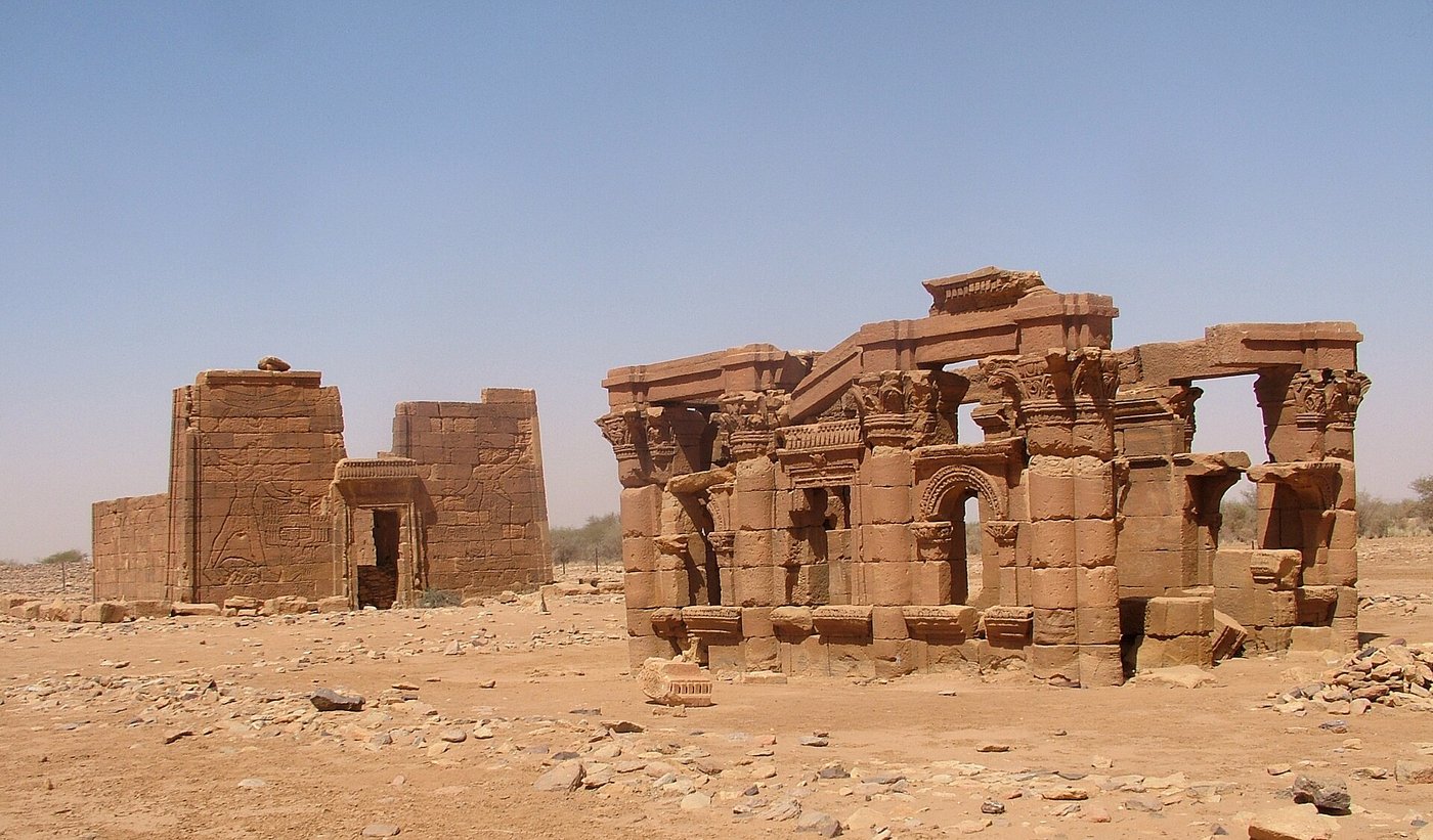 Kushite temple to the lion god Apedemak at Naga with a Roman-influenced kiosk beside it