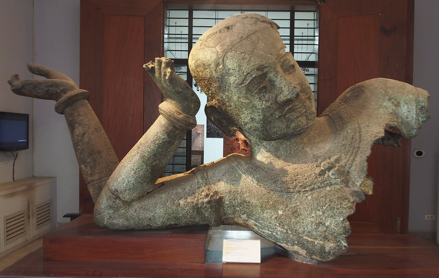 Fragment of a giant reclining bronze statue of the god Vishnu recovered from the West Mebon shrine in the West Baray reservoir