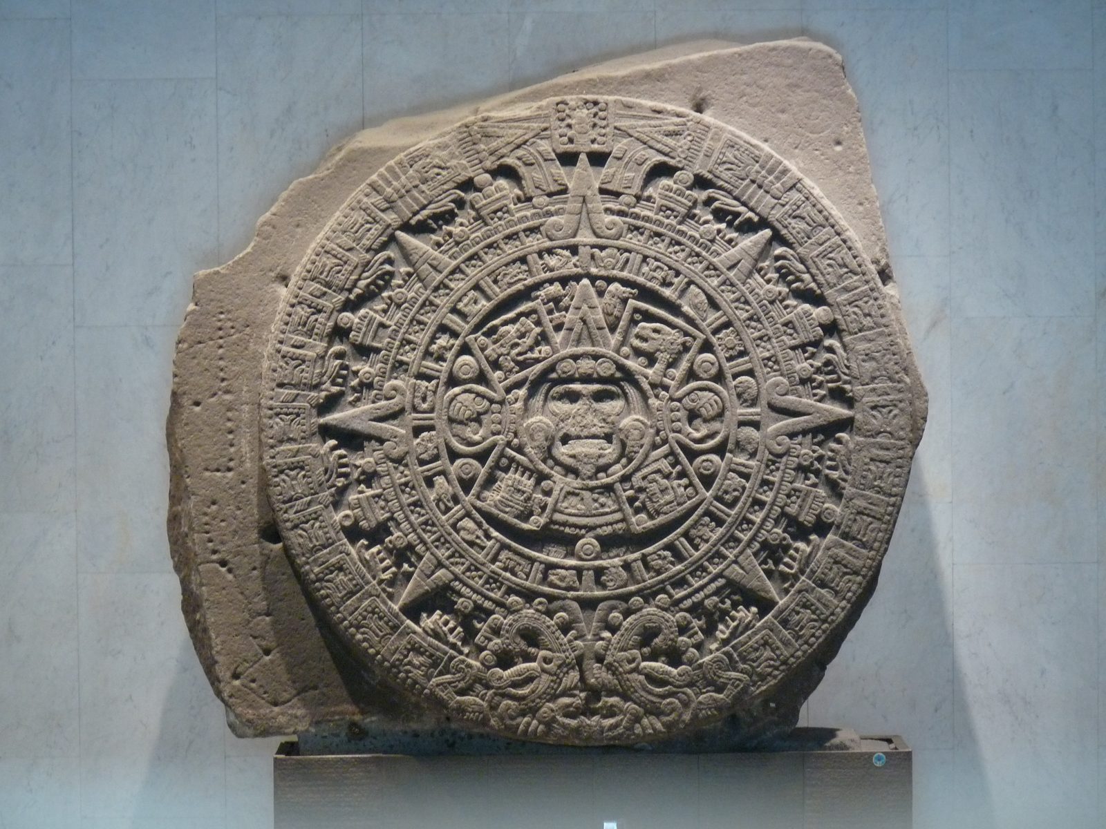 The carved Aztec Sun Stone
