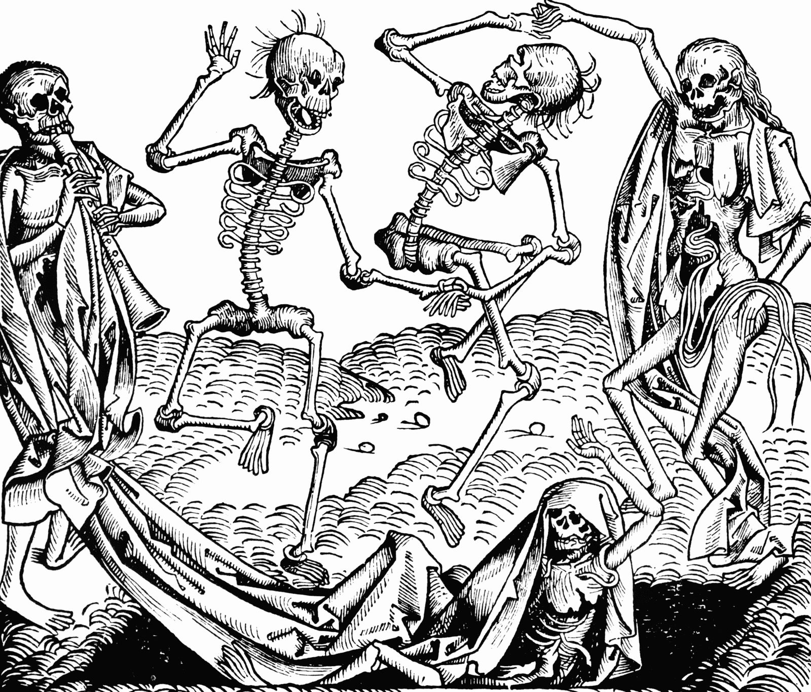 A medieval Danse Macabre illustration