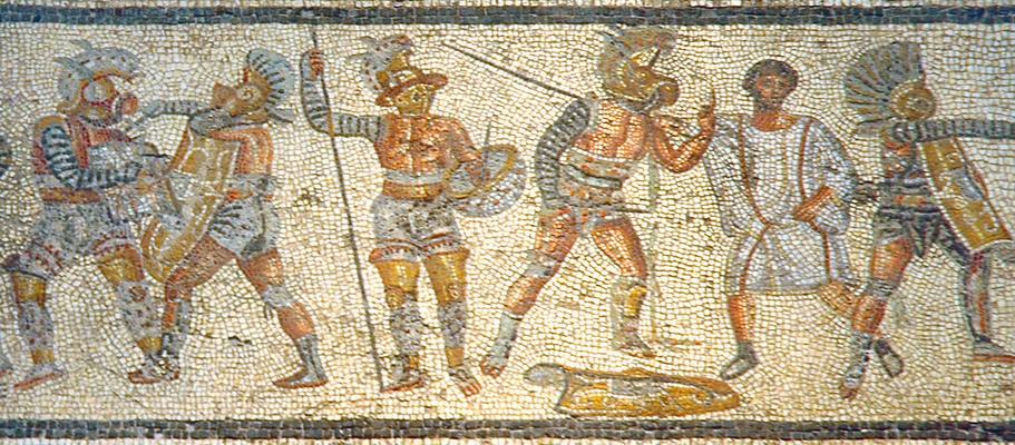 Roman mosaic of gladiators