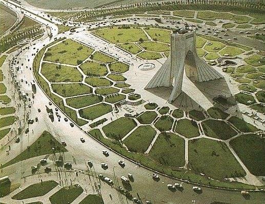 Aerial view of the Shahyad monument, now Azadi Tower, in Tehran, 1971