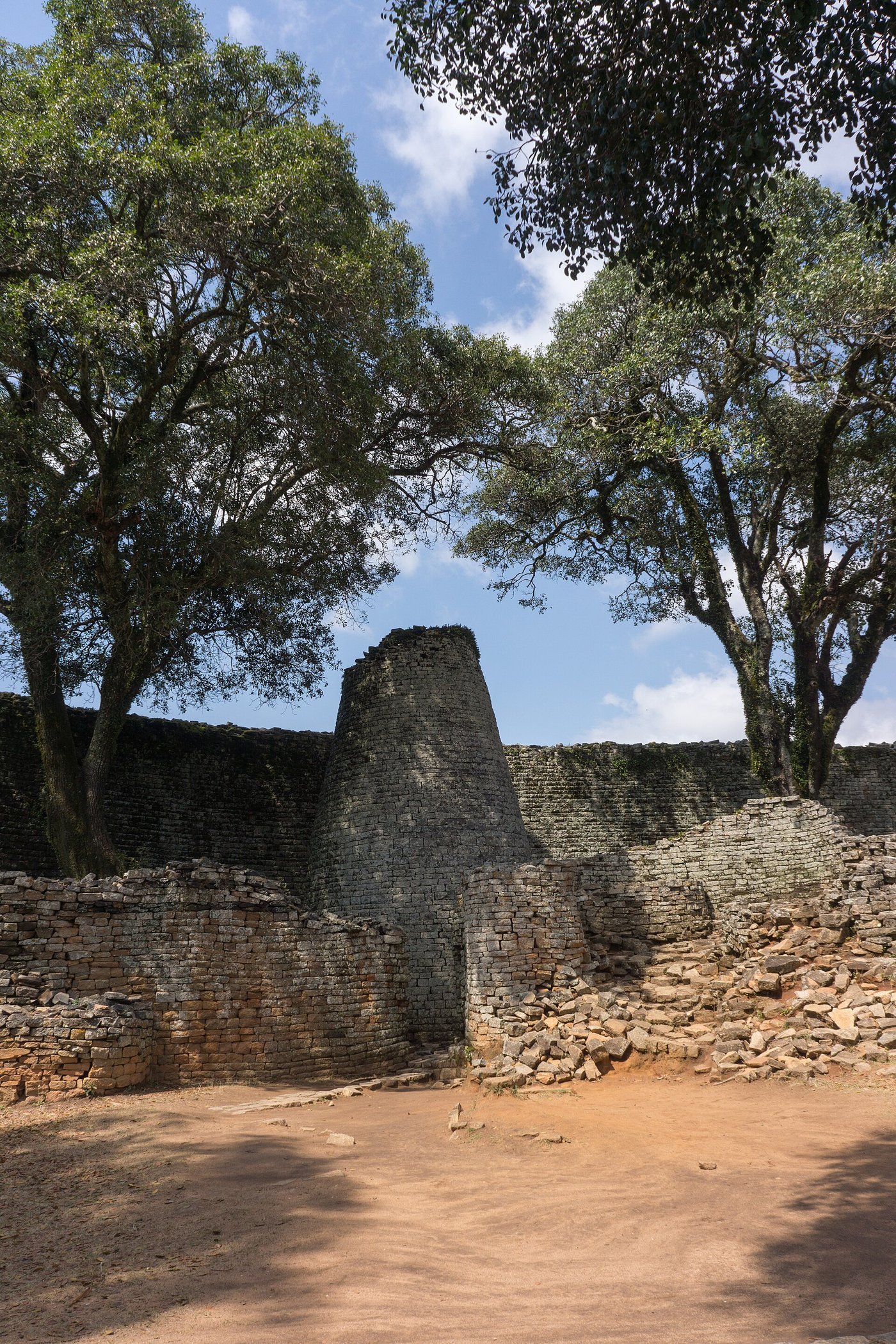 The solid conical tower of masonry inside the Great Enclosure at Great Zimbabwe