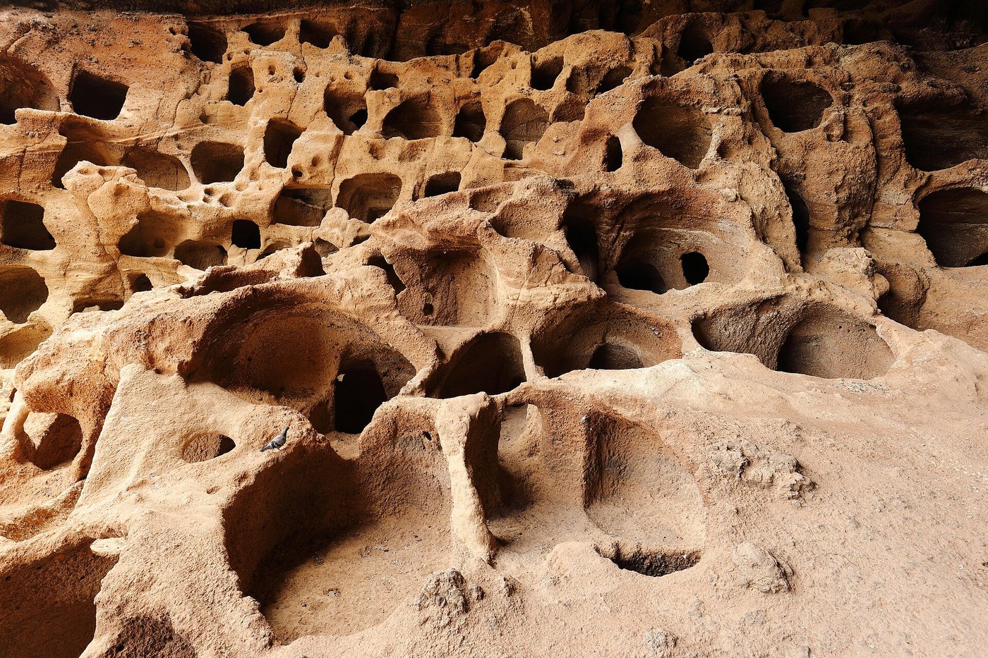 The Cenobio de Valeron, a cliff face on Gran Canaria honeycombed with hundreds of small stone-walled grain stores