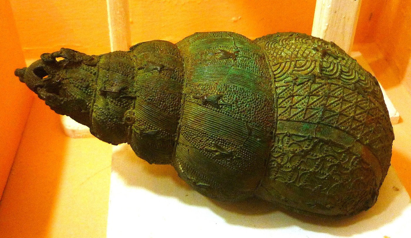 Bronze ceremonial vessel cast in the shape of a snail shell, from Igbo-Ukwu, Nigeria
