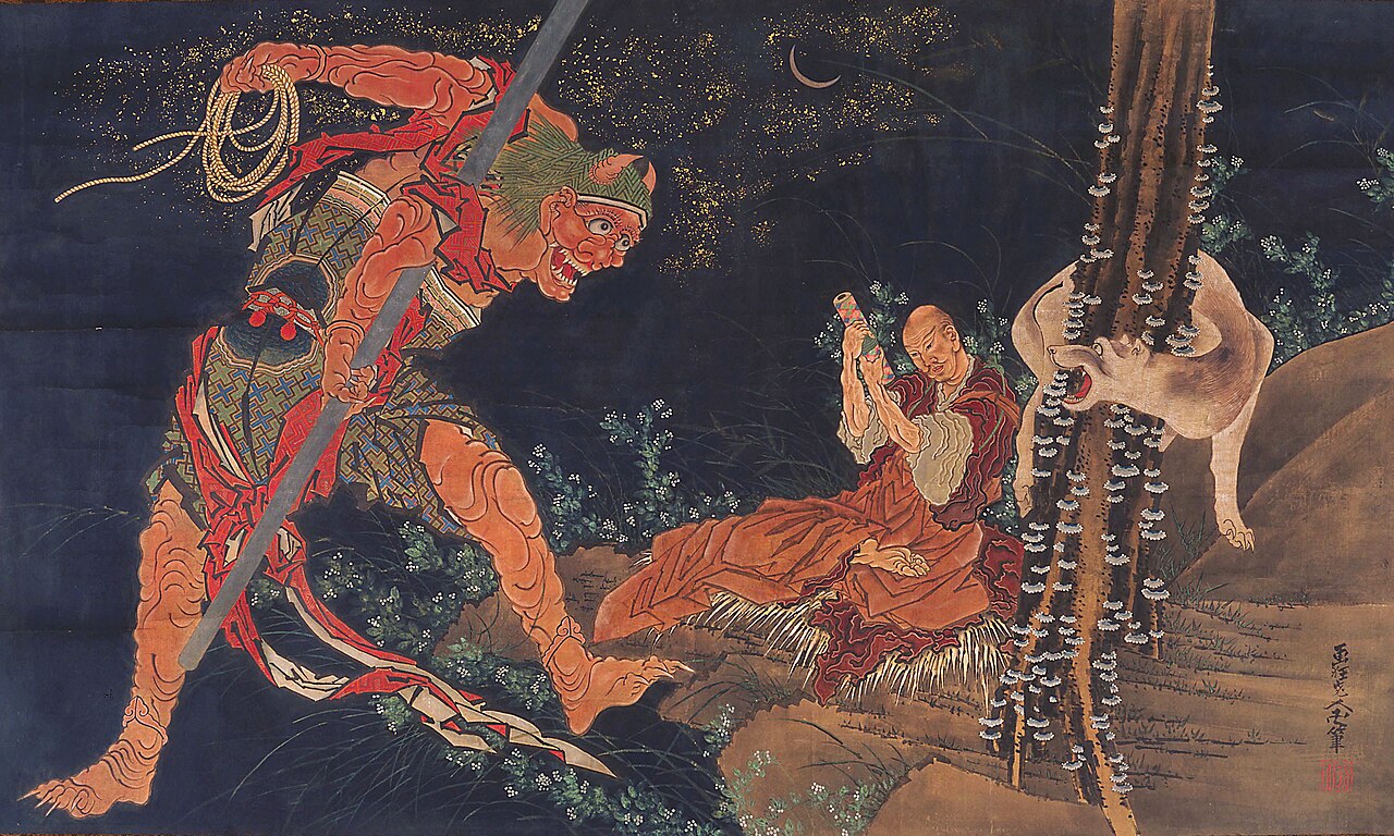 A Hokusai depiction of a demon-like oni figure