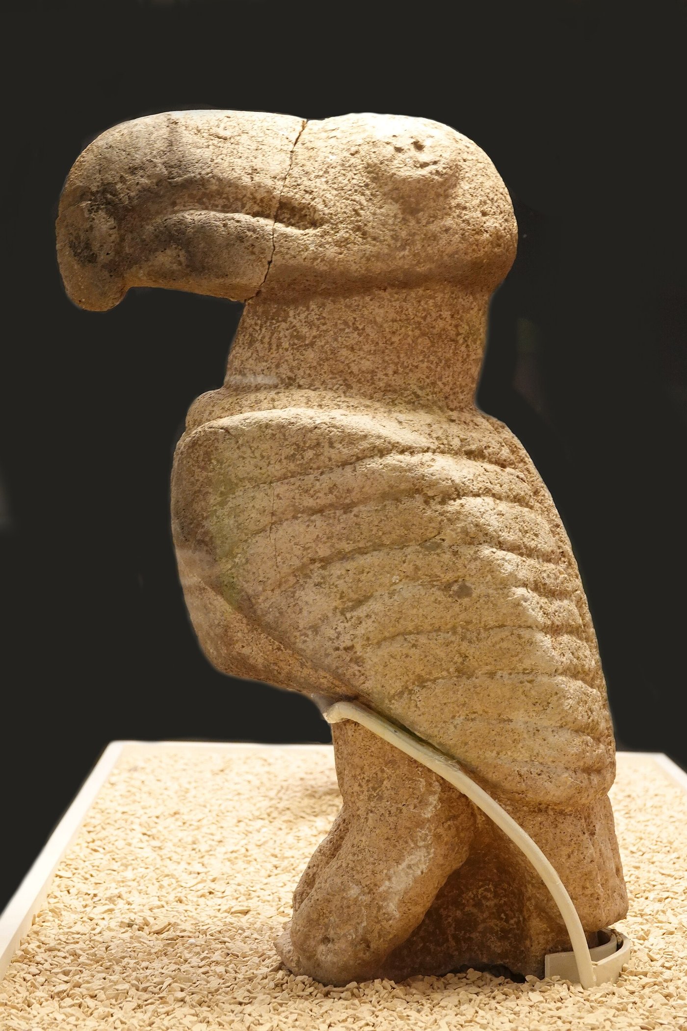 A carved stone vulture sculpture from Karahan Tepe displayed in a museum