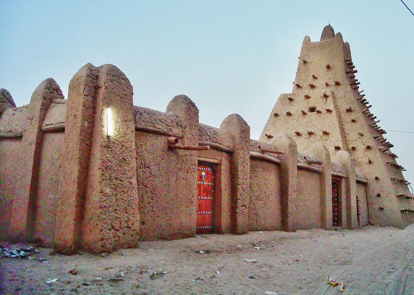 The Sankore Mosque in Timbuktu with its pyramidal mud-brick minaret