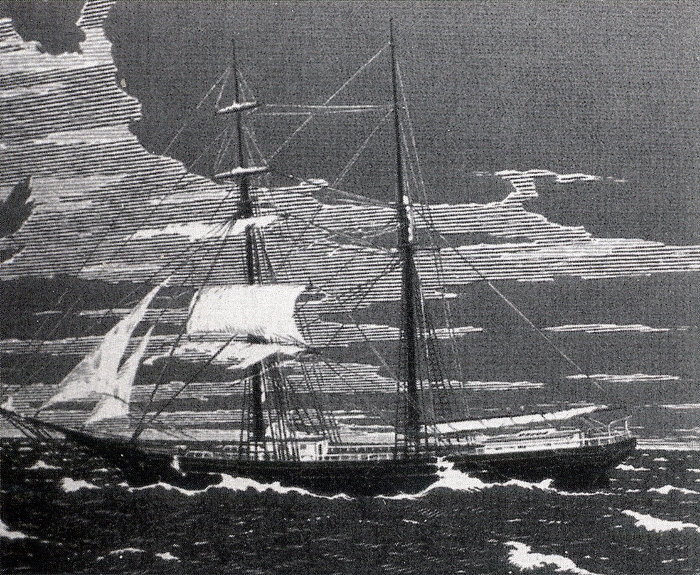 A nineteenth-century engraving of the brigantine Mary Celeste under sail