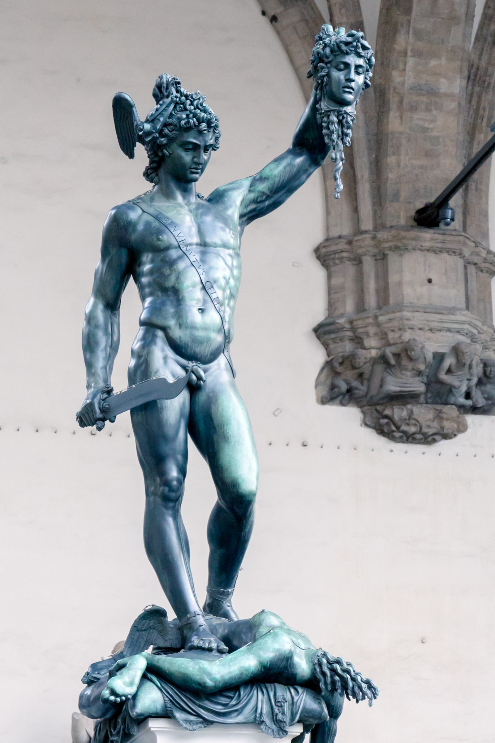 Cellini's bronze statue of Perseus holding the head of Medusa