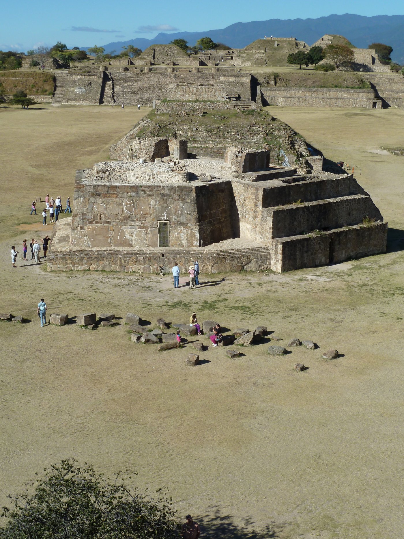 Building J at Monte Albán, an arrowhead-shaped stone structure set at an angle to the rest of the plaza