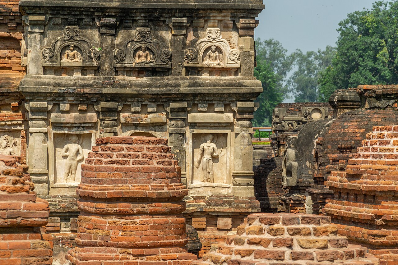 Rows of small brick votive stupas around the Sariputra Stupa at Nalanda