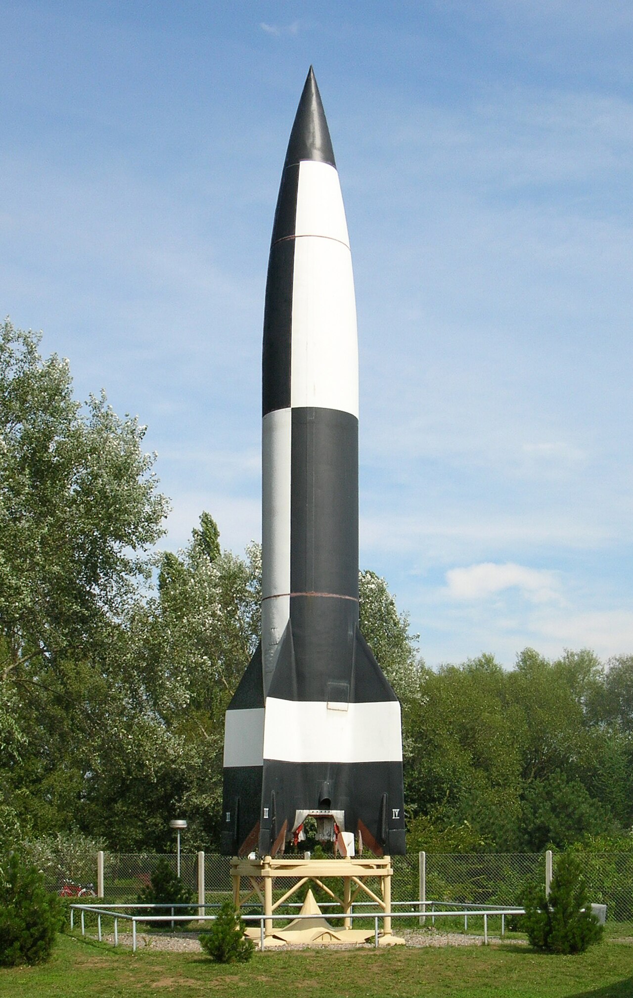 A V-2 rocket, the weapon von Braun developed in Germany