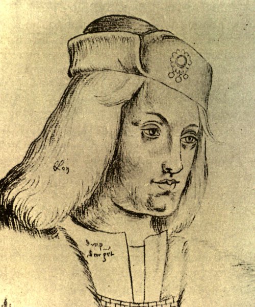 Sixteenth-century drawing of Perkin Warbeck, a young man in a cap, in profile