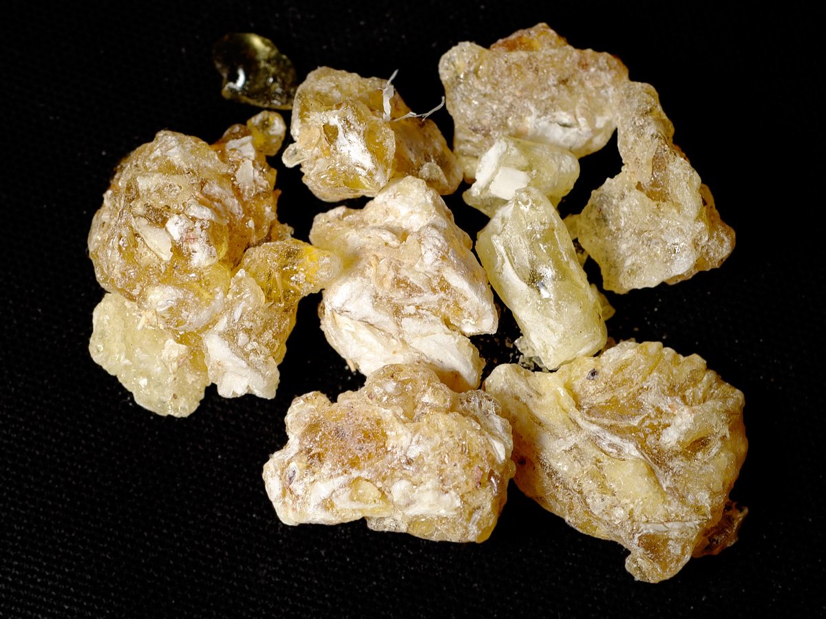 A handful of pale golden lumps of frankincense resin from the Horn of Africa