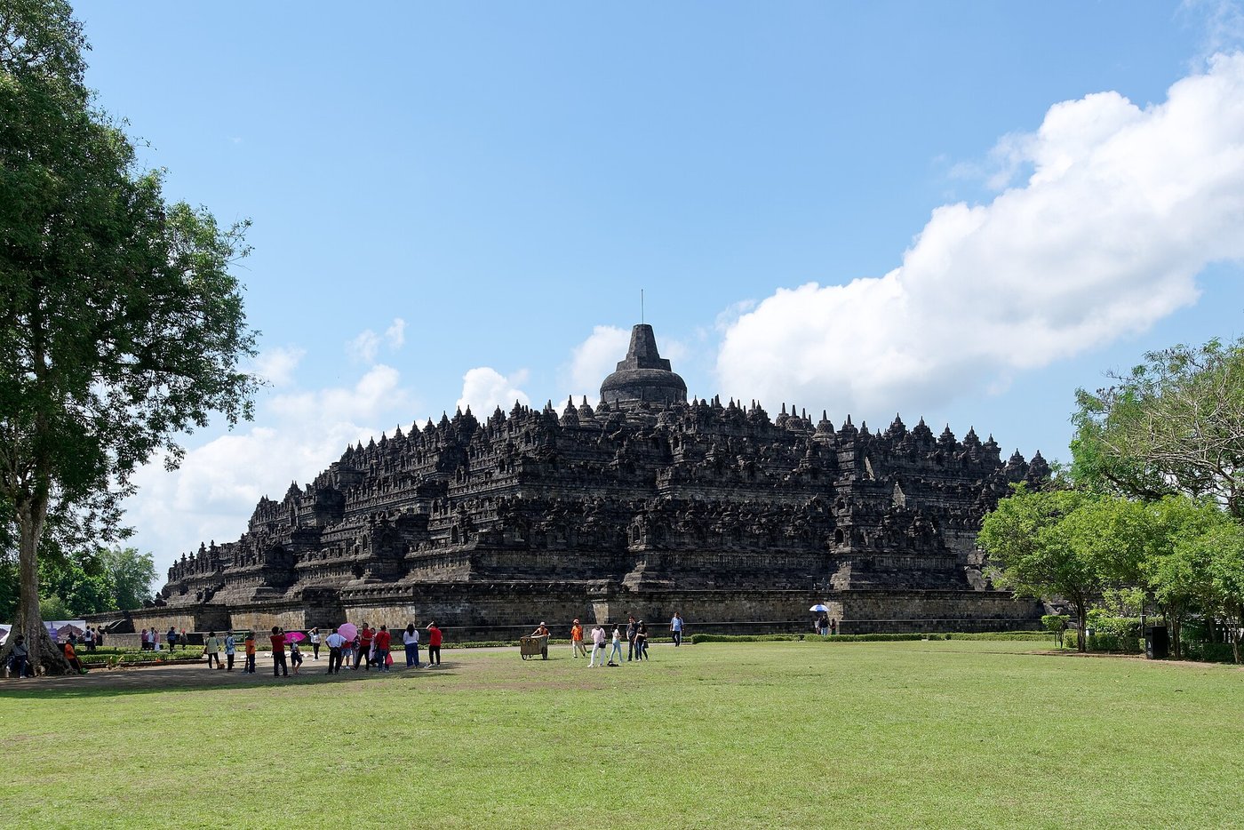 The great stone Buddhist monument of Borobudur in central Java, its terraces and bell-shaped stupas rising in the morning light