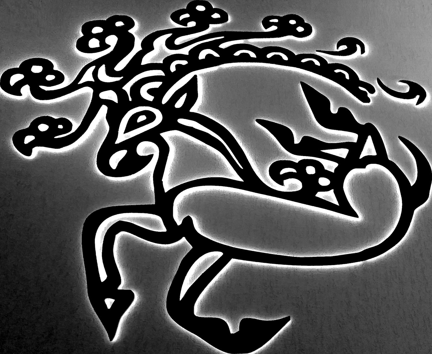 Line drawing of the fantastical antlered deer tattooed on the Ice Maiden's shoulder