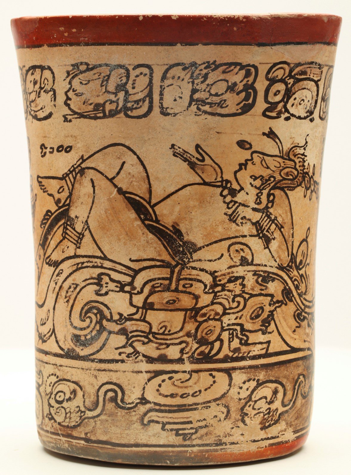 Painted Maya vase showing the Hero Twins in a mythological scene