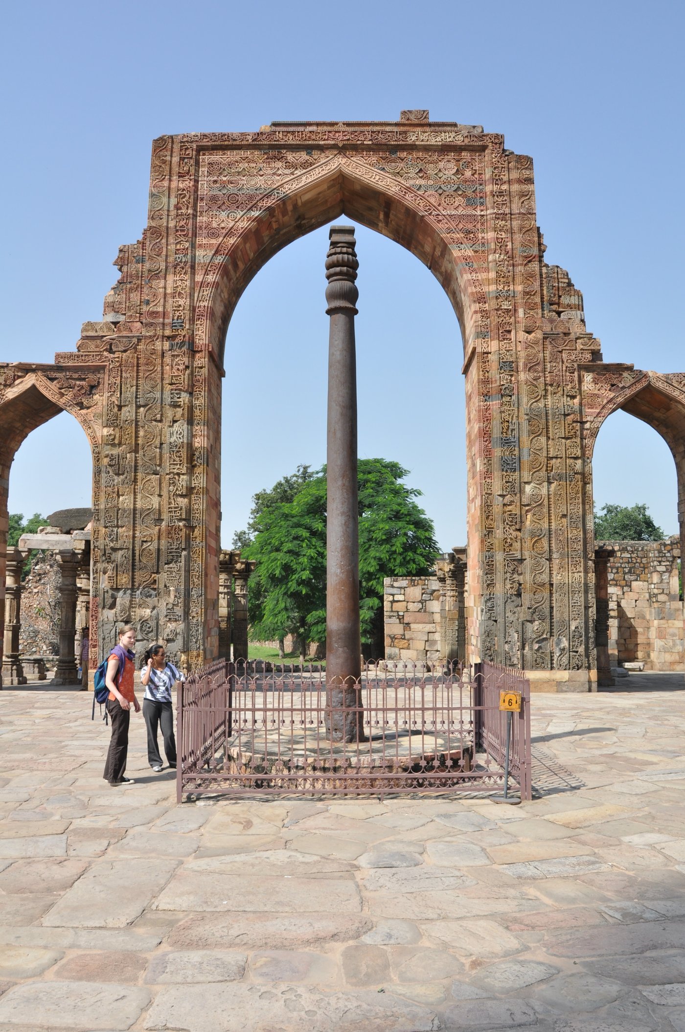 The upper part of the Delhi iron pillar, showing the decorative bell-shaped capital at its top
