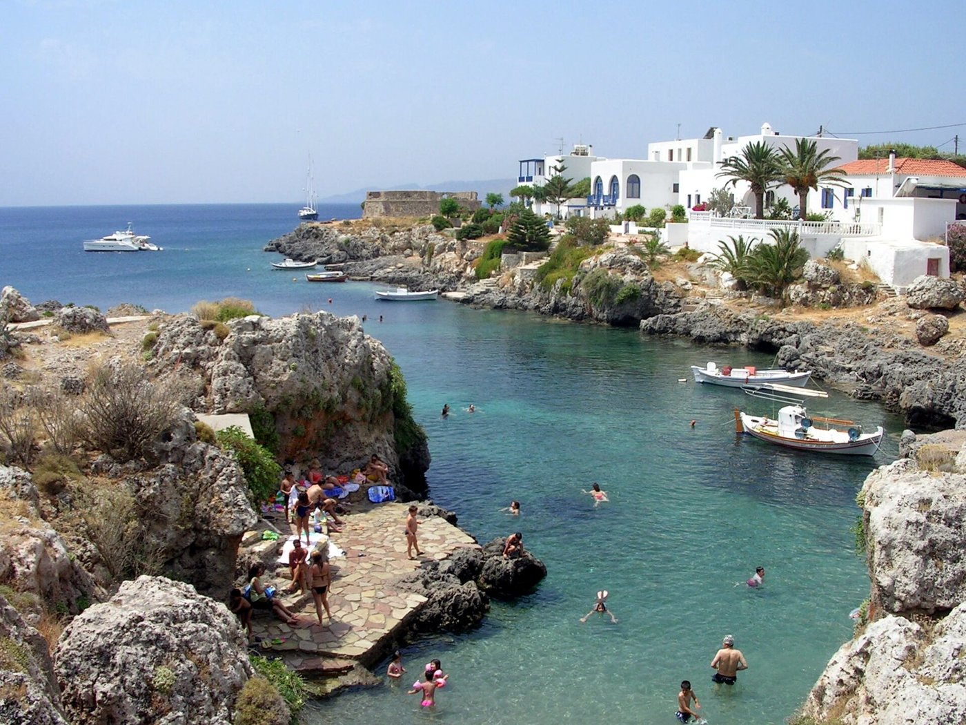 The harbour and rocky coast at Avlemonas on the island of Kythera