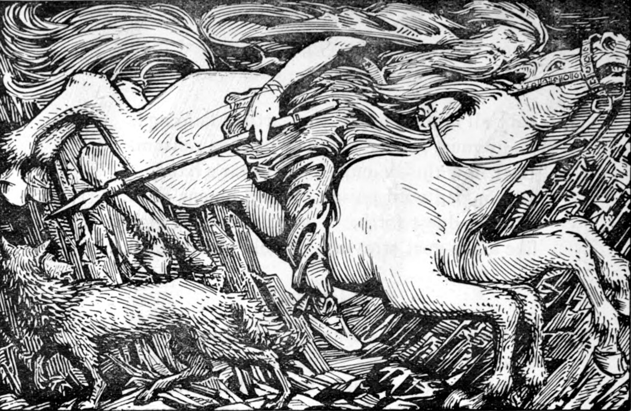 Odin riding to the realm of Hel