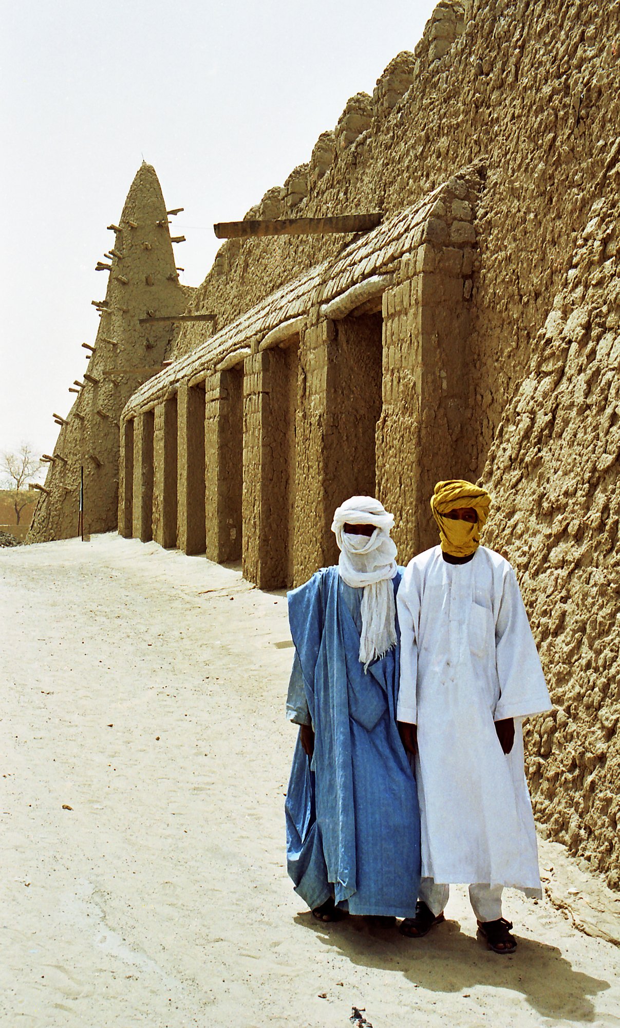 The mud-brick Djinguereber Mosque in Timbuktu, its walls studded with projecting wooden beams
